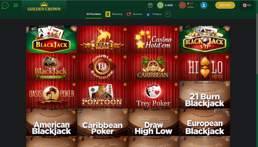 Golden Crown casino table games section